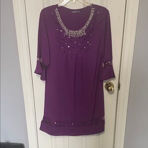 Purple Tunic with Beaded Neckline